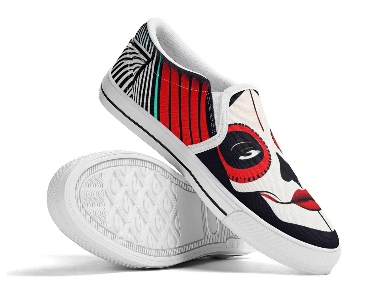 Abstract Skull Print Slip-Ons