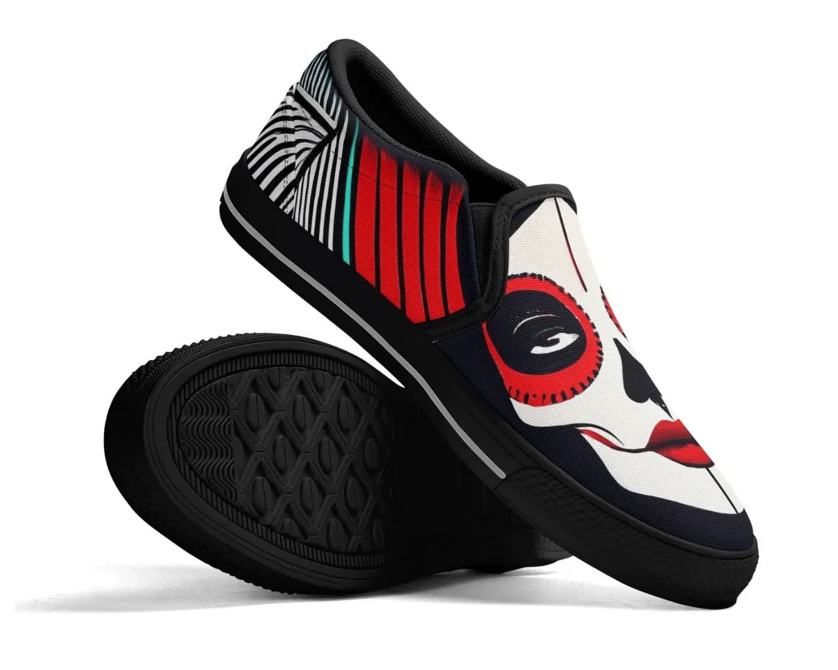 Abstract Skull Print Slip-Ons