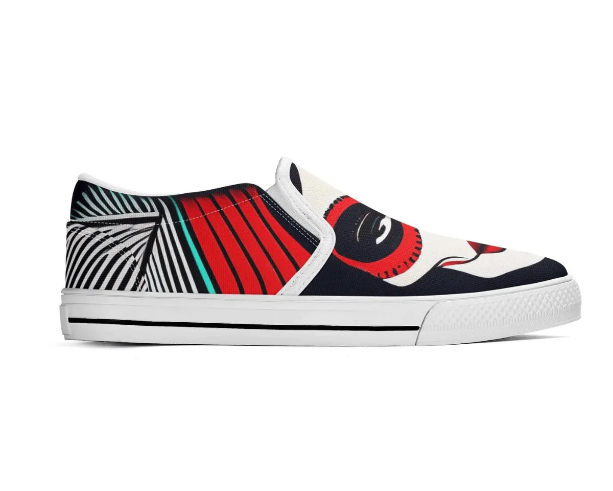 Abstract Skull Print Slip-Ons