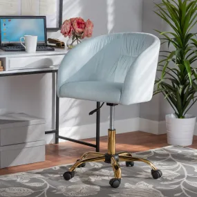 Baxton Studio Ravenna Contemporary Glam and Luxe Aqua Velvet Fabric and Gold Metal Swivel Office Chair