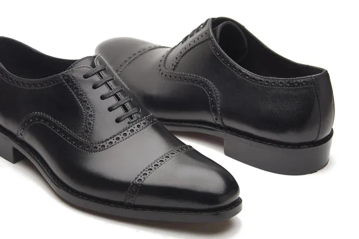 Bemer-Quarter Brogue Oxford - Black | Hand Welted