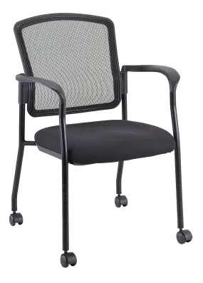 Black Mesh Fabric Rolling Guest Arm Chair By Homeroots