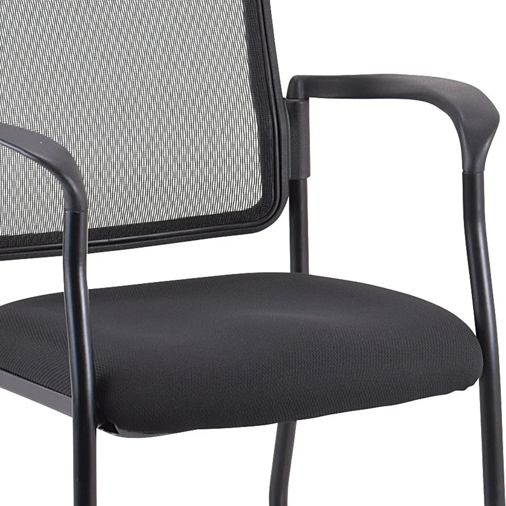 Black Mesh Fabric Rolling Guest Arm Chair By Homeroots