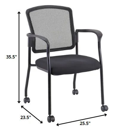 Black Mesh Fabric Rolling Guest Arm Chair By Homeroots