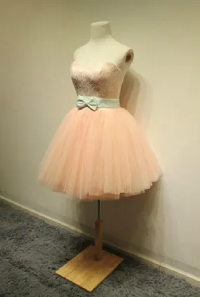 Blush Pink Sweetheart Short Tulle Elegant Beauty Homecoming Dress K298