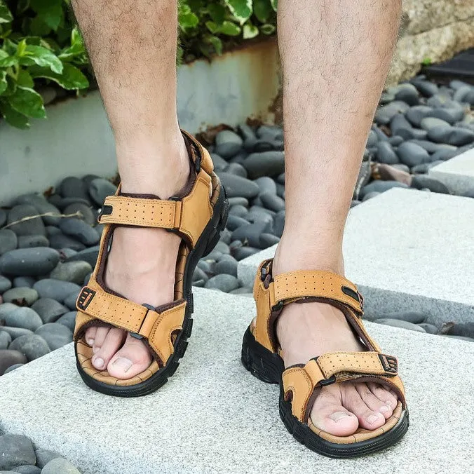 Bootara Men’s Summer Sandals Thick Sole Leather Beach Shoes