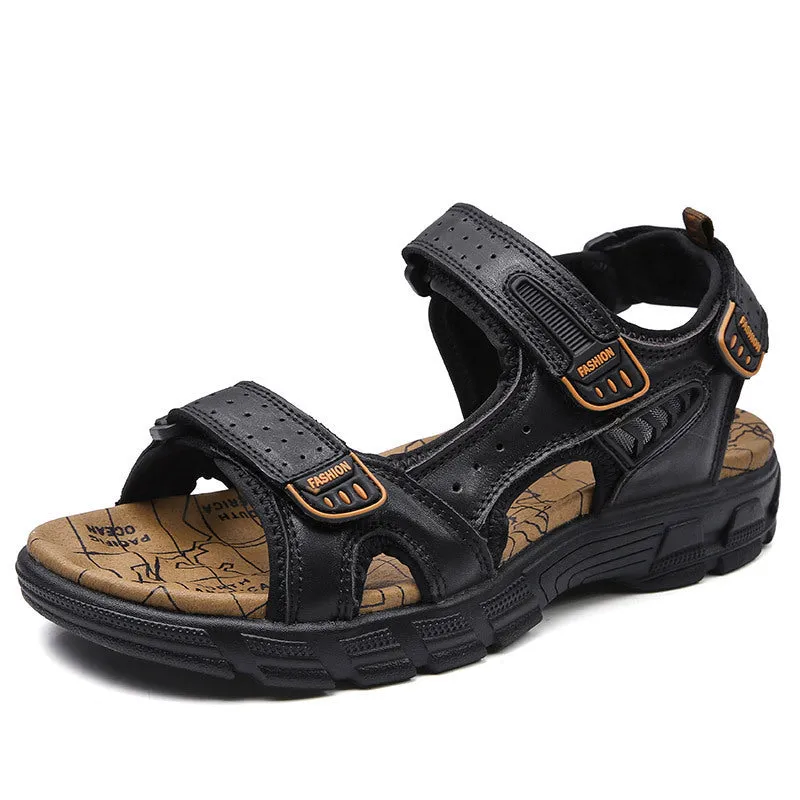 Bootara Men’s Summer Sandals Thick Sole Leather Beach Shoes