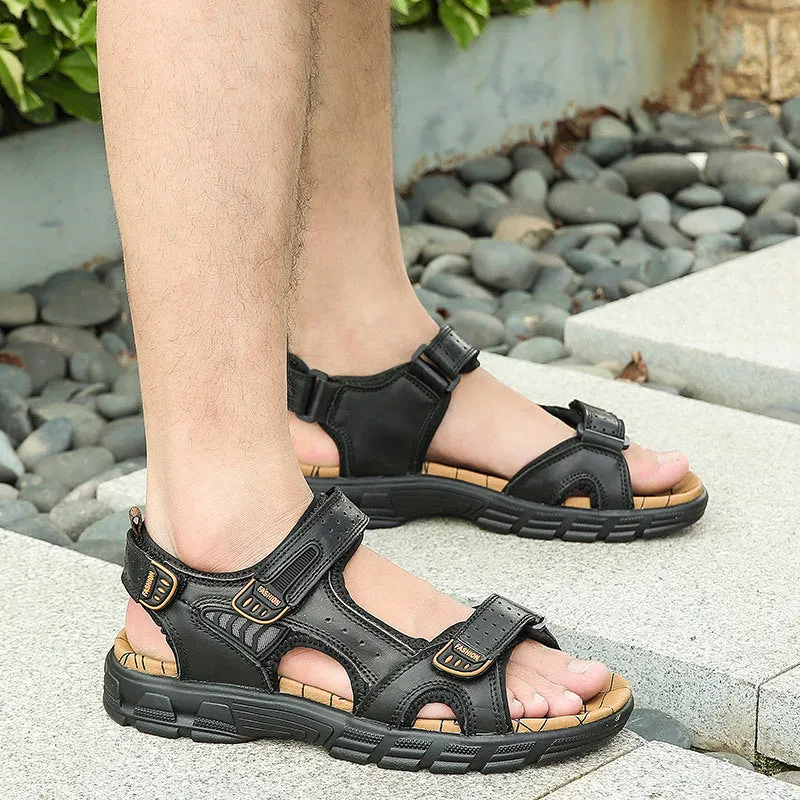 Bootara Men’s Summer Sandals Thick Sole Leather Beach Shoes