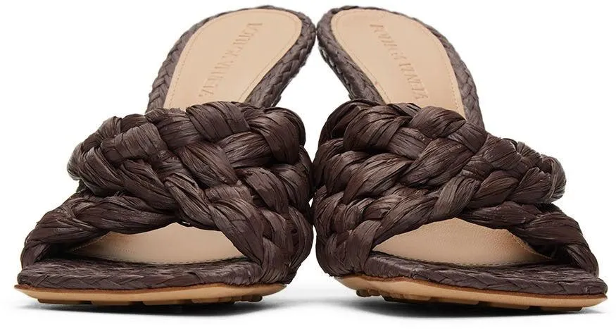 Bottega Veneta Brown Raffia Stretch Heeled Mules