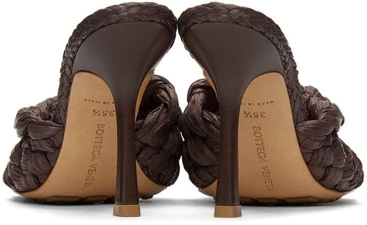 Bottega Veneta Brown Raffia Stretch Heeled Mules