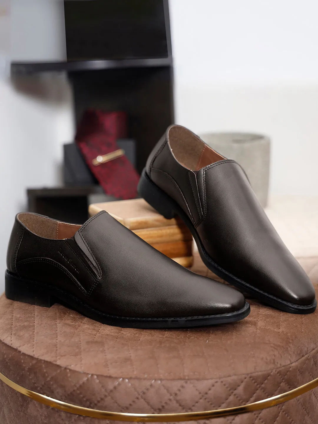 Brunette Brown Handmade Italian Leather Formal Slipons Shoes