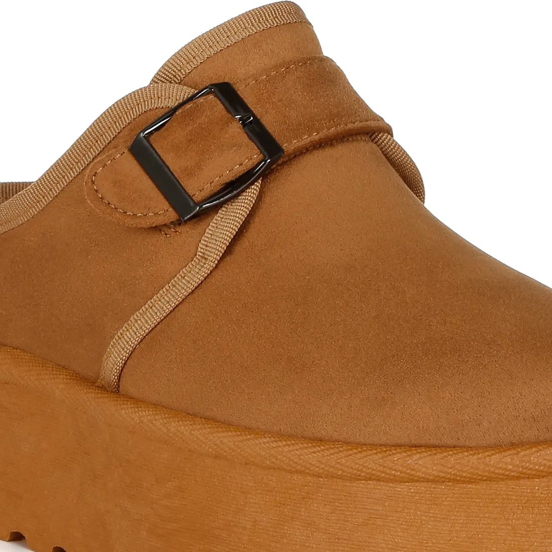 Buckle Strap Fur Platform Classic Slip-On