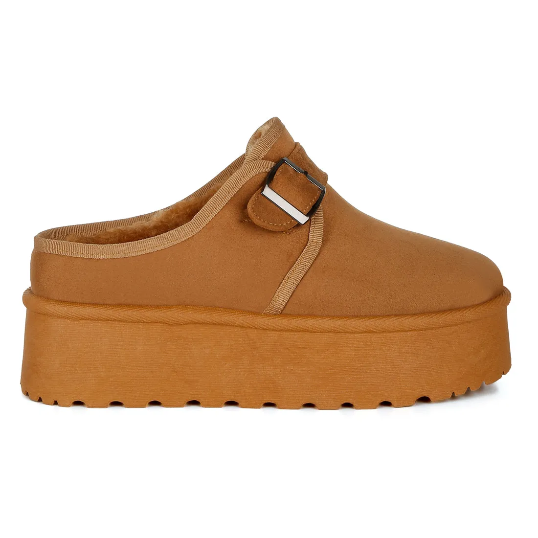 Buckle Strap Fur Platform Classic Slip-On