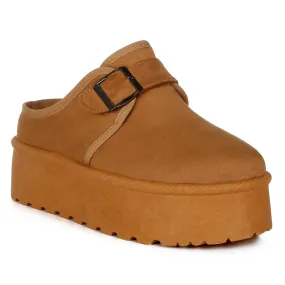Buckle Strap Fur Platform Classic Slip-On