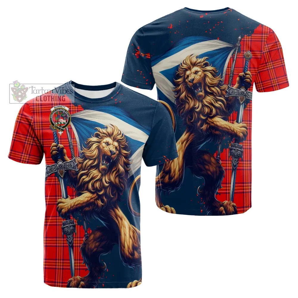 Burnett Tartan Family Crest Cotton T-shirt with Scottish Majestic Lion