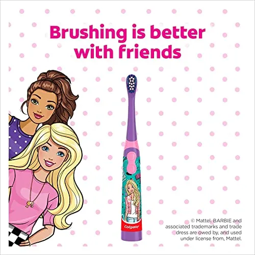 Colgate Barbie Toothbrush for kids, Battery Powered Electric Toothbrush, Age 3 , Extra Soft Bristles, Replaceable Batteries
