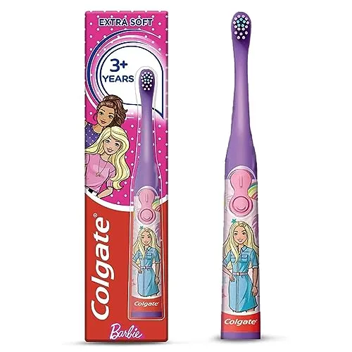 Colgate Barbie Toothbrush for kids, Battery Powered Electric Toothbrush, Age 3 , Extra Soft Bristles, Replaceable Batteries
