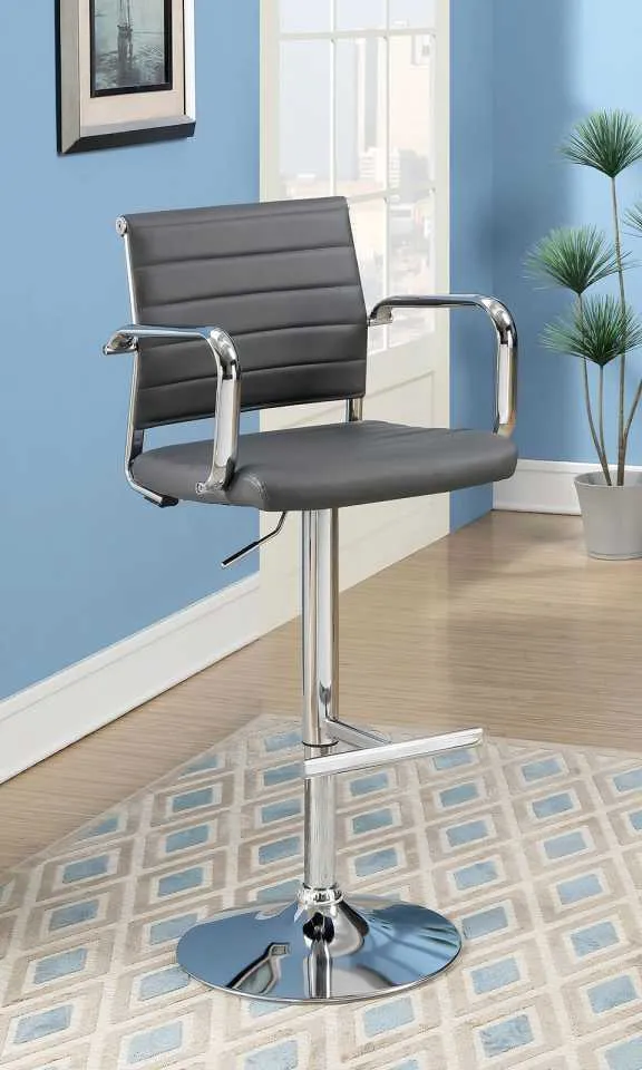 Contemporary Style Leatherette Padded Bar Stool With Arms, Gray & Silver  By Benzara