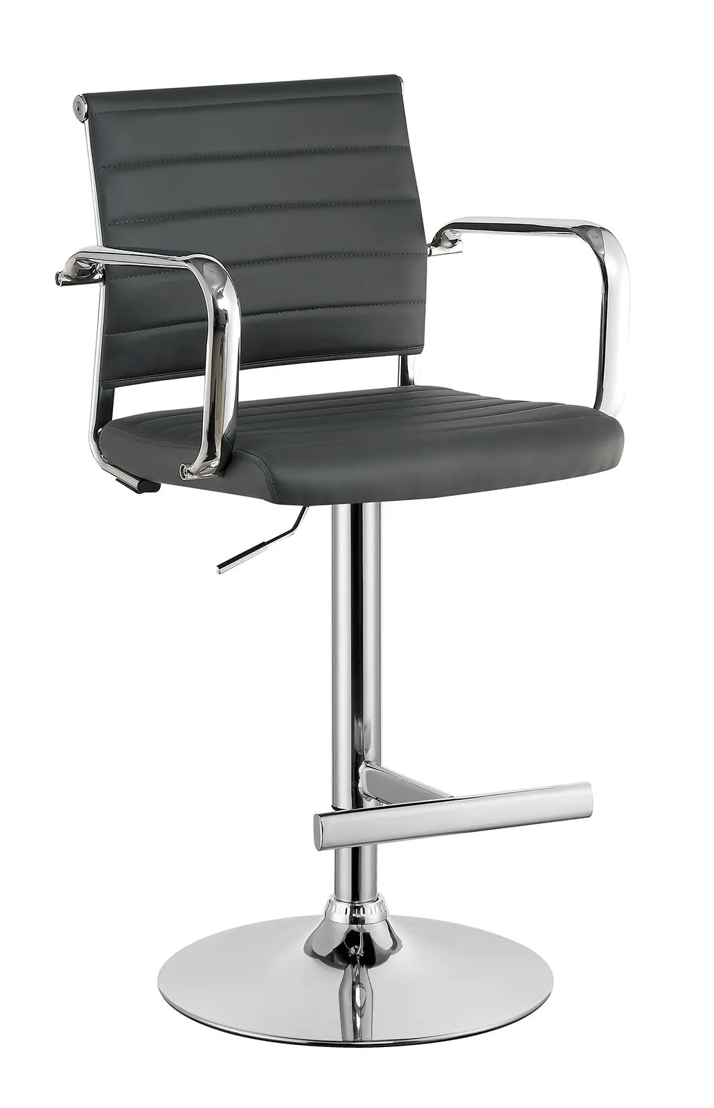 Contemporary Style Leatherette Padded Bar Stool With Arms, Gray & Silver  By Benzara