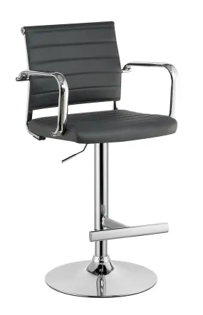 Contemporary Style Leatherette Padded Bar Stool With Arms, Gray & Silver  By Benzara