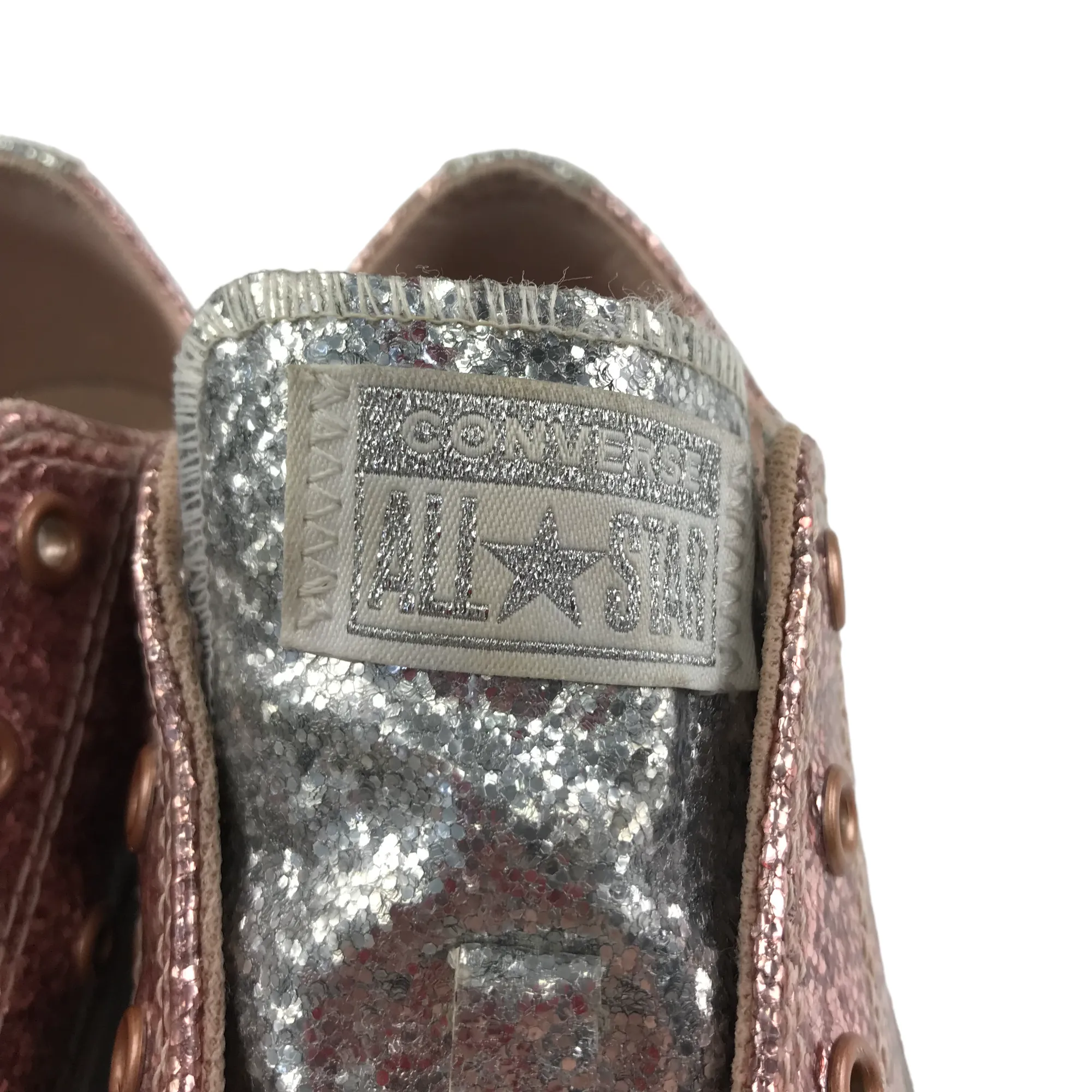 Converse All Star Trainers Shoe Size 2 Pink Sparkly Missing Laces