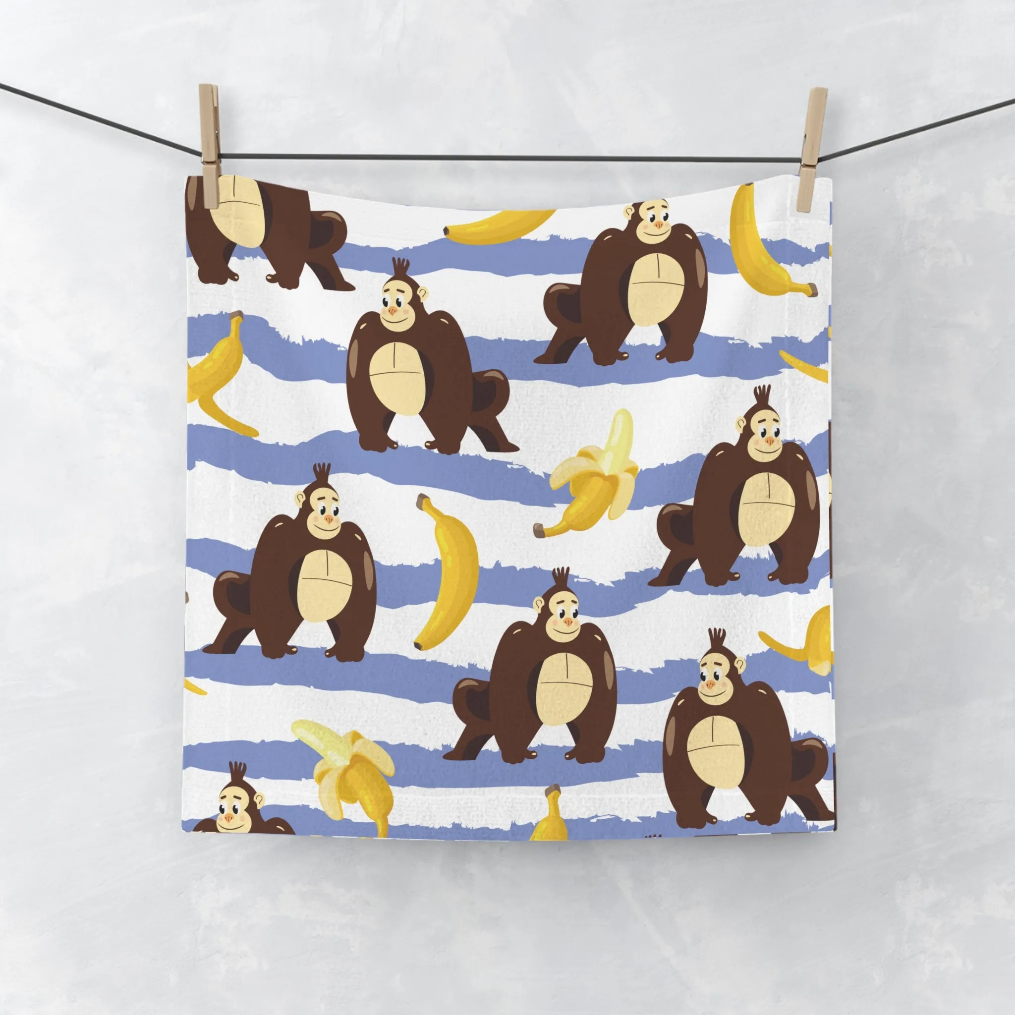 Cute Monkey & Banana Face Towel, Fun Bathroom Decor, Gift for Kids, Animal Bath