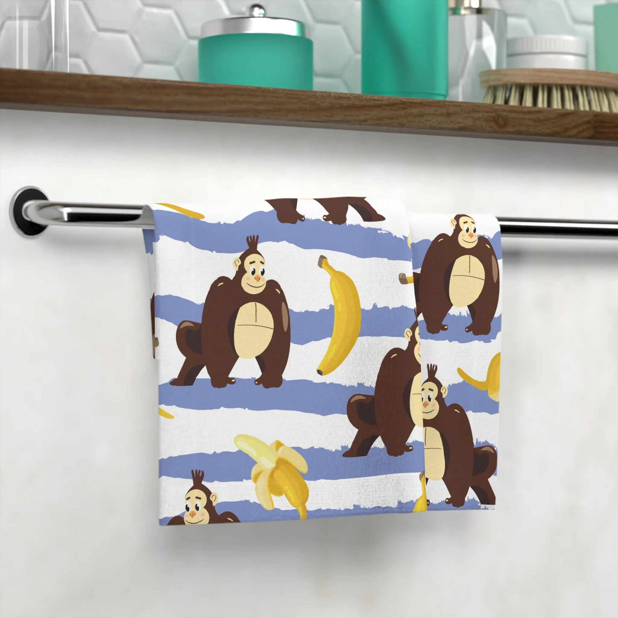 Cute Monkey & Banana Face Towel, Fun Bathroom Decor, Gift for Kids, Animal Bath