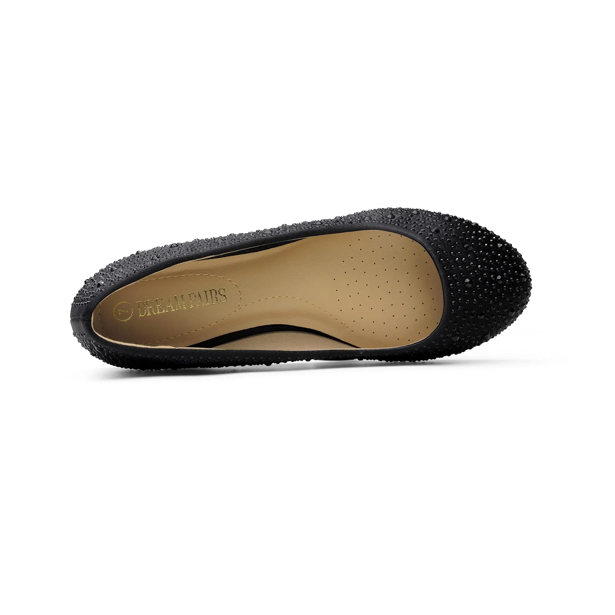 DREAM PAIRS Womens Rhinestone Ballet Flats Shoes, Black - 7 (Sole-Shine)
