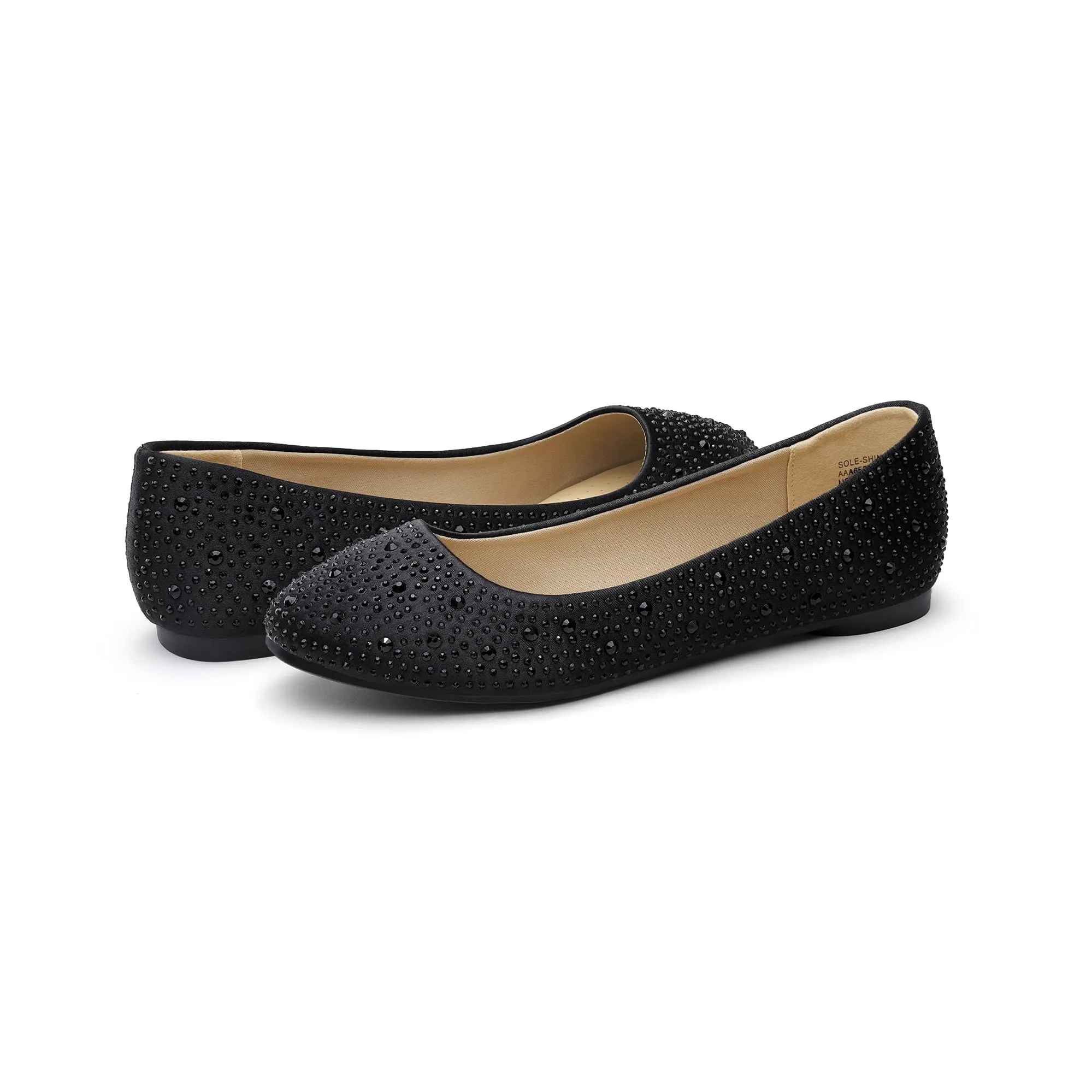 DREAM PAIRS Womens Rhinestone Ballet Flats Shoes, Black - 7 (Sole-Shine)