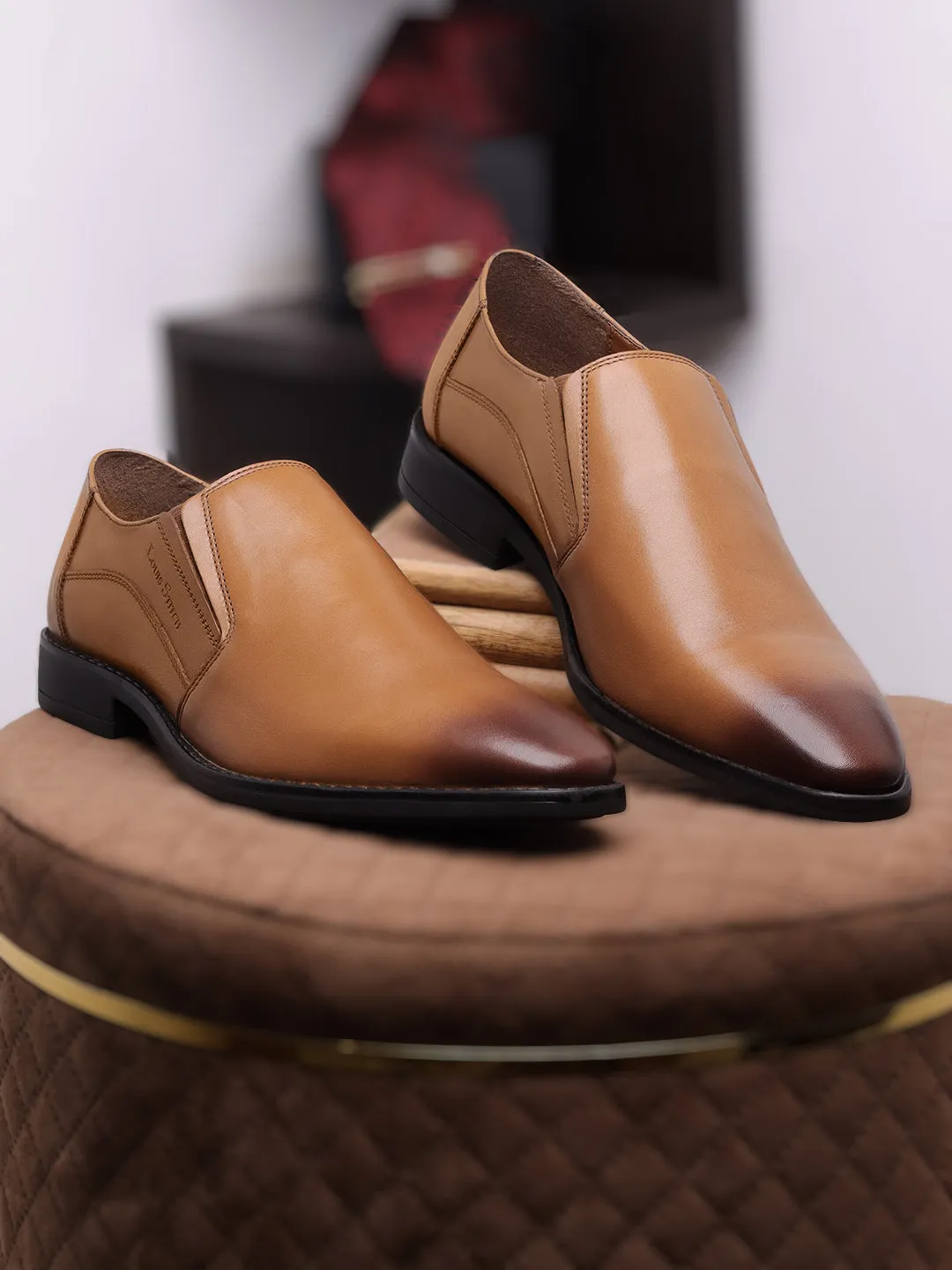Egyptian Crust Leather Slip-On British Tan Shoes for Men