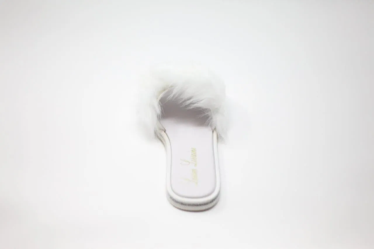 FLUFFY FAUX FUR SLIPPER FLAT WITH SILKY FABRIC