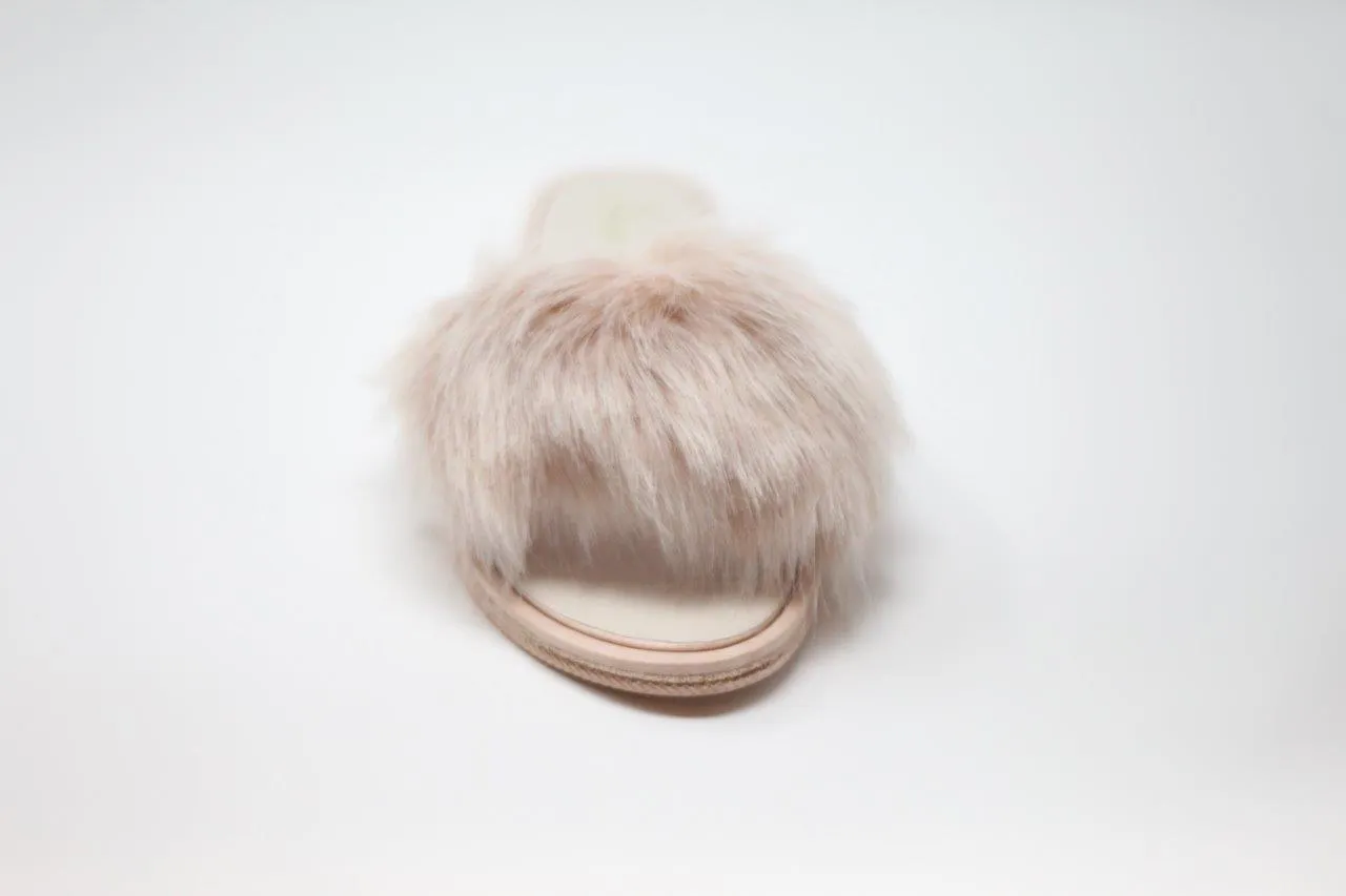 FLUFFY FAUX FUR SLIPPER FLAT WITH SILKY FABRIC
