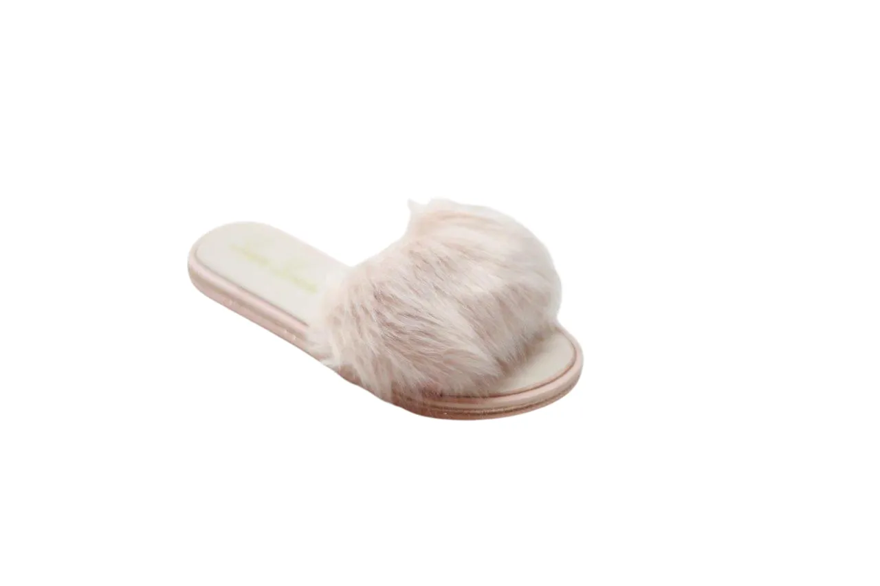 FLUFFY FAUX FUR SLIPPER FLAT WITH SILKY FABRIC