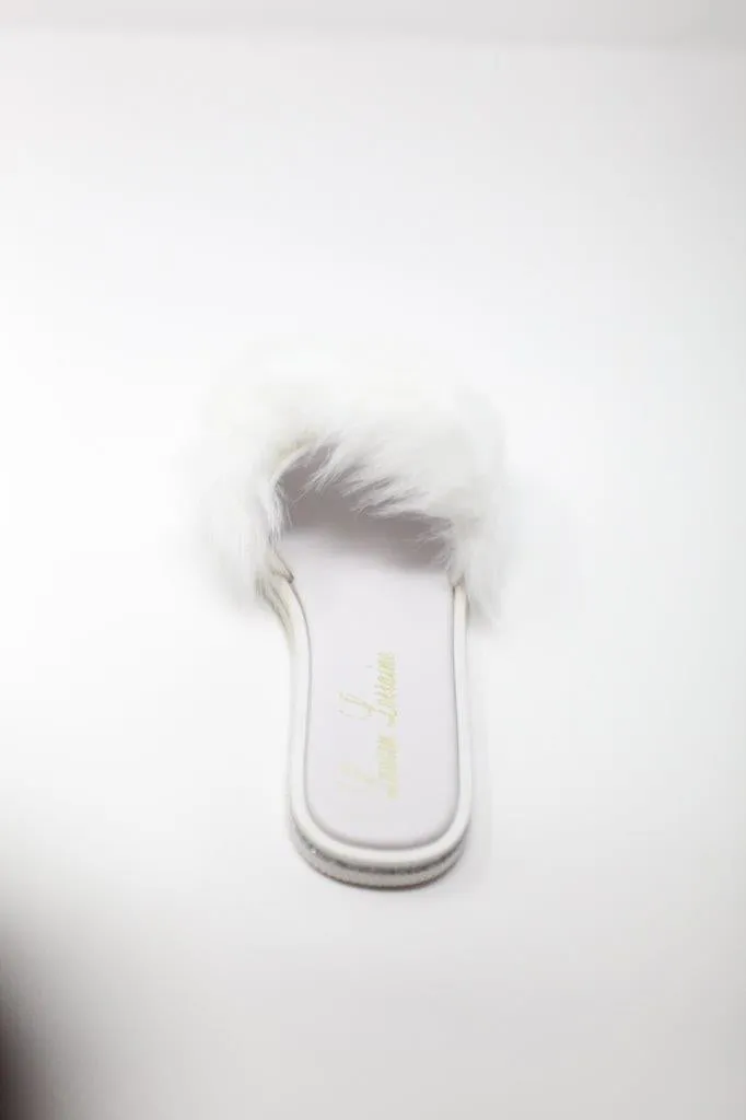 FLUFFY FAUX FUR SLIPPER FLAT WITH SILKY FABRIC