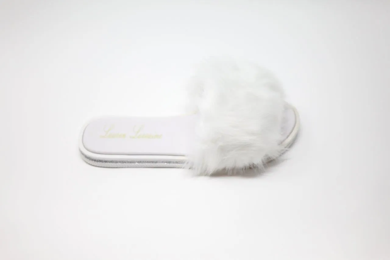 FLUFFY FAUX FUR SLIPPER FLAT WITH SILKY FABRIC