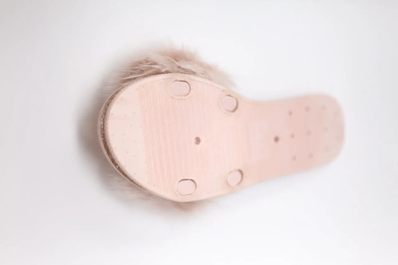 FLUFFY FAUX FUR SLIPPER FLAT WITH SILKY FABRIC