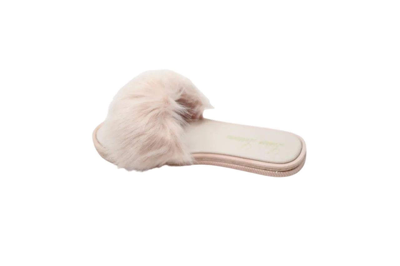 FLUFFY FAUX FUR SLIPPER FLAT WITH SILKY FABRIC