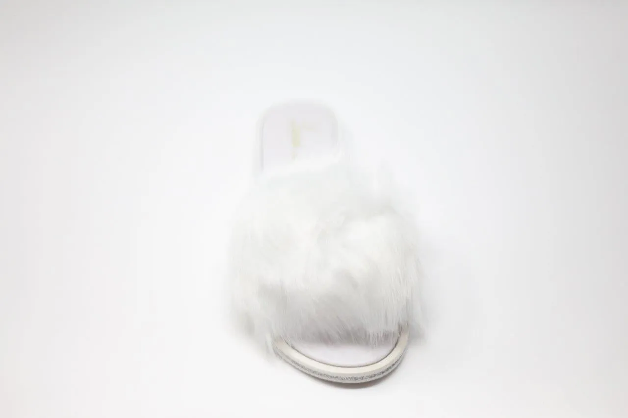 FLUFFY FAUX FUR SLIPPER FLAT WITH SILKY FABRIC