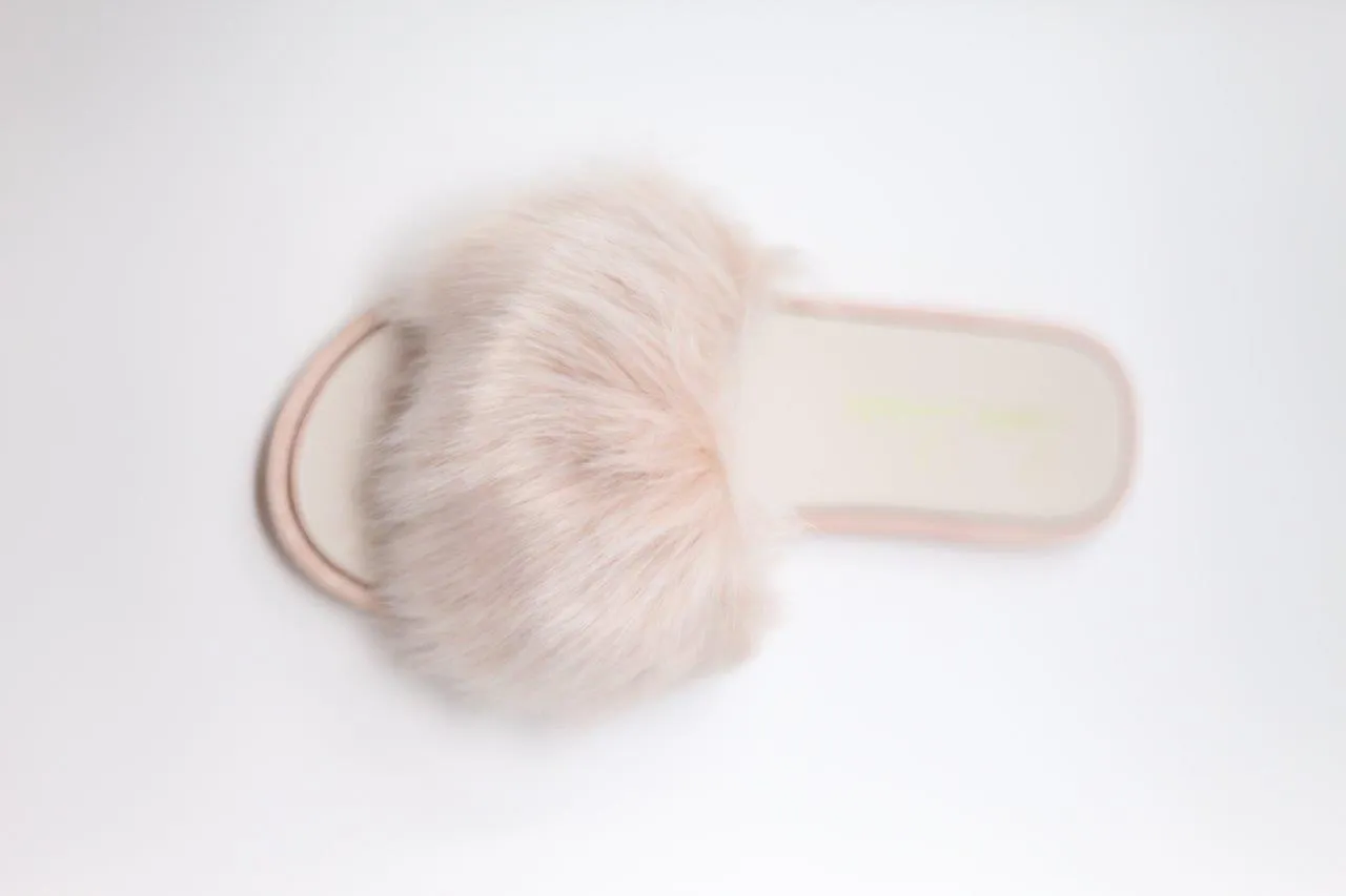 FLUFFY FAUX FUR SLIPPER FLAT WITH SILKY FABRIC
