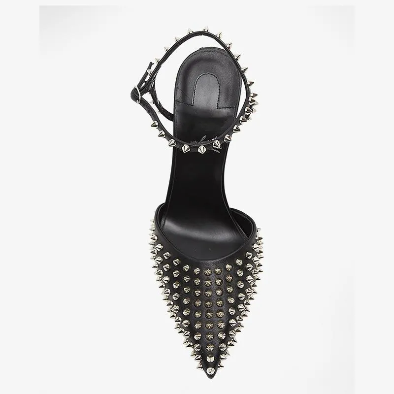 High-quality Black Spike Leather Pumps