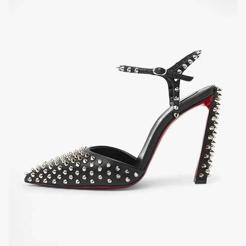 High-quality Black Spike Leather Pumps