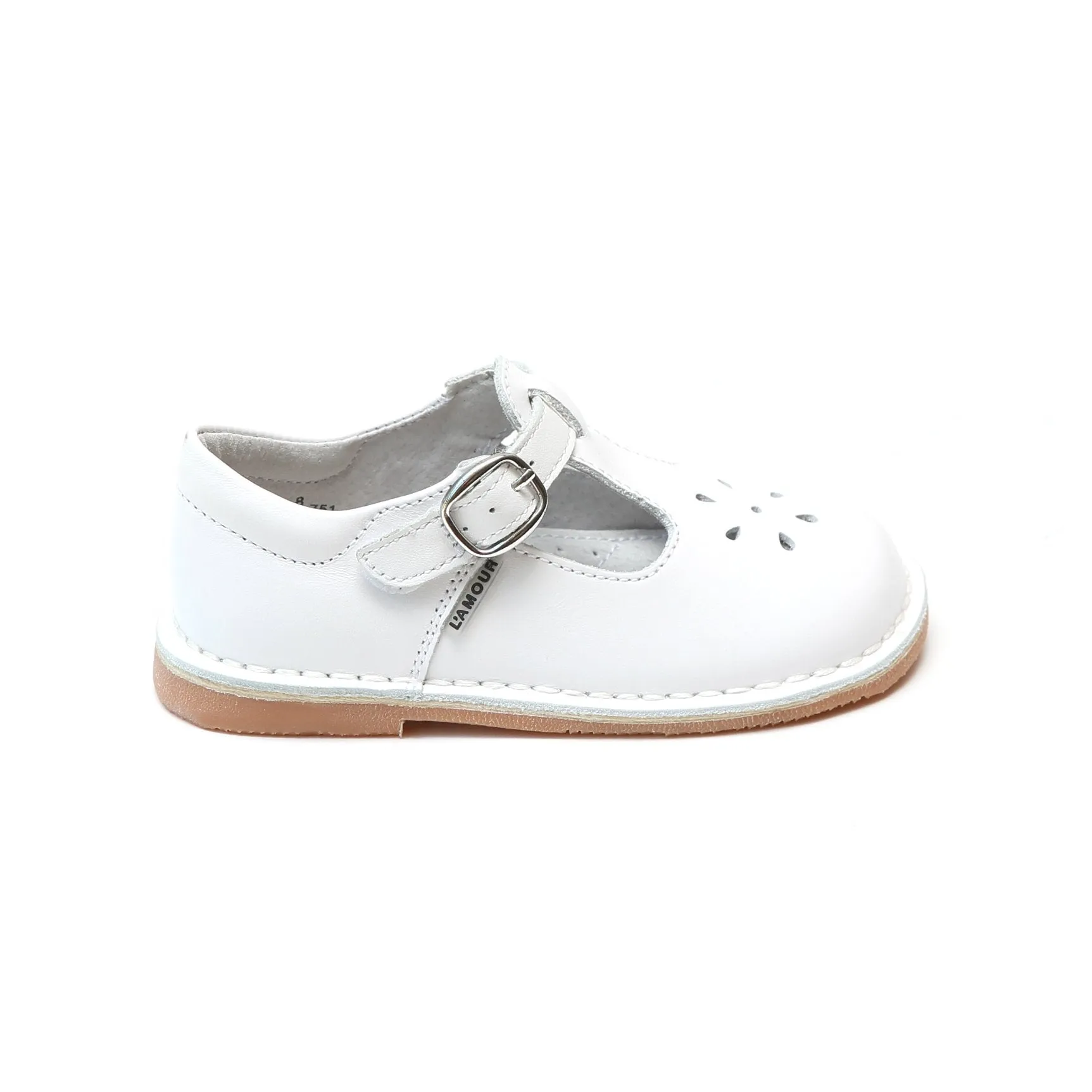L'amour Joy Classic Leather Stitch Down T-Strap Mary Jane - White