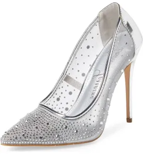 Lauren Lorraine Janna POinted Toe Rhinestone Mesh High Stiletto Heel Prom Pumps
