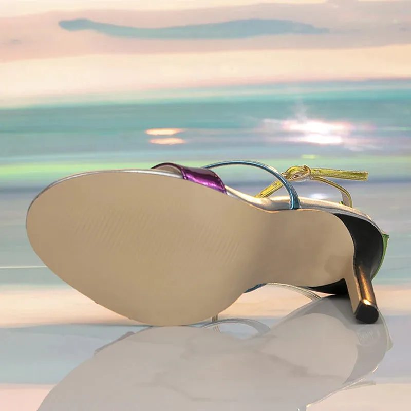 Mixed Colors straps Stiletto Sandals