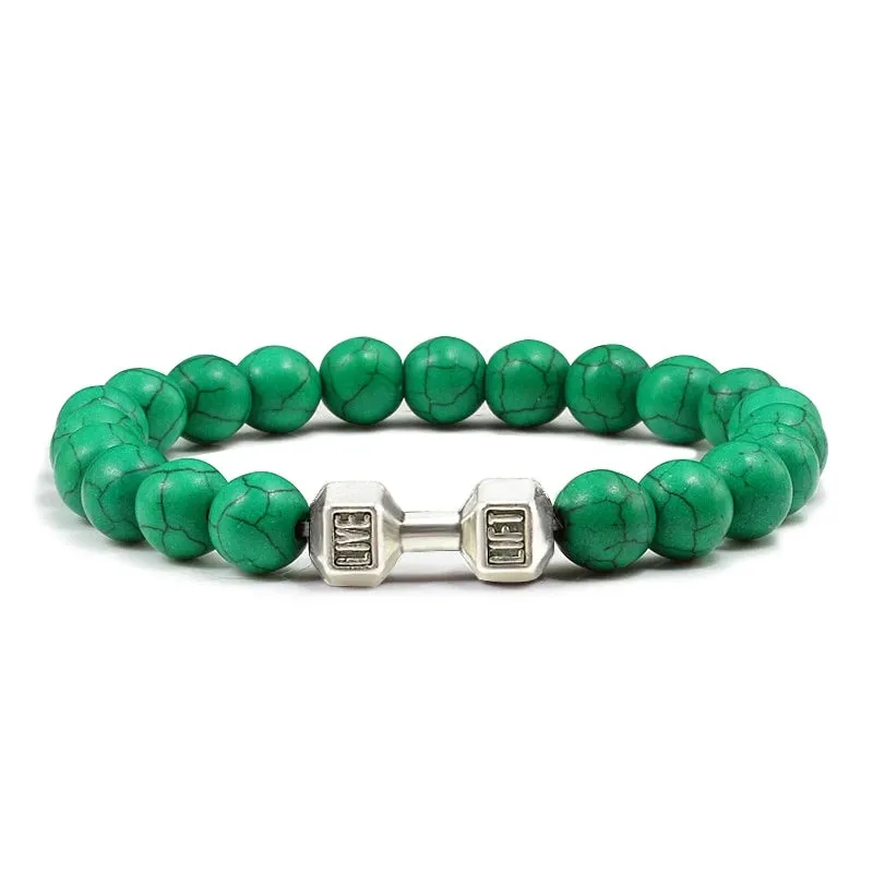 Natural Volcanic Stone Bracelet Men Matte Black Lava White Beads Fitness Jewelry
