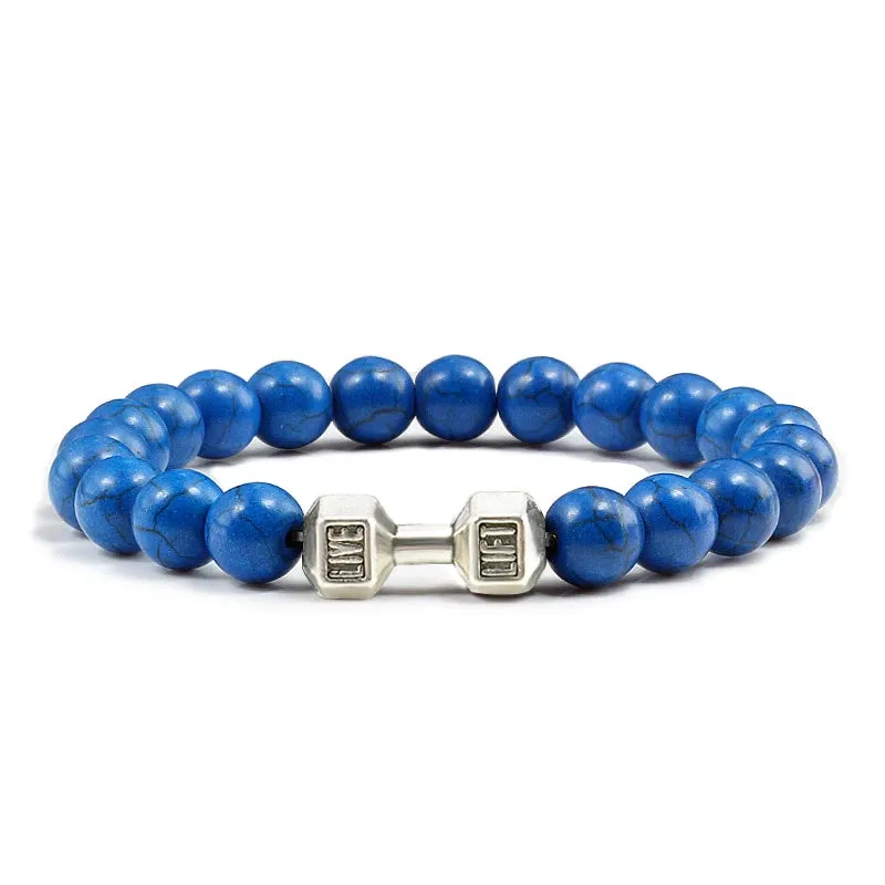 Natural Volcanic Stone Bracelet Men Matte Black Lava White Beads Fitness Jewelry