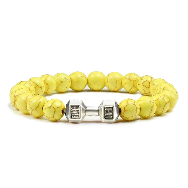 Natural Volcanic Stone Bracelet Men Matte Black Lava White Beads Fitness Jewelry