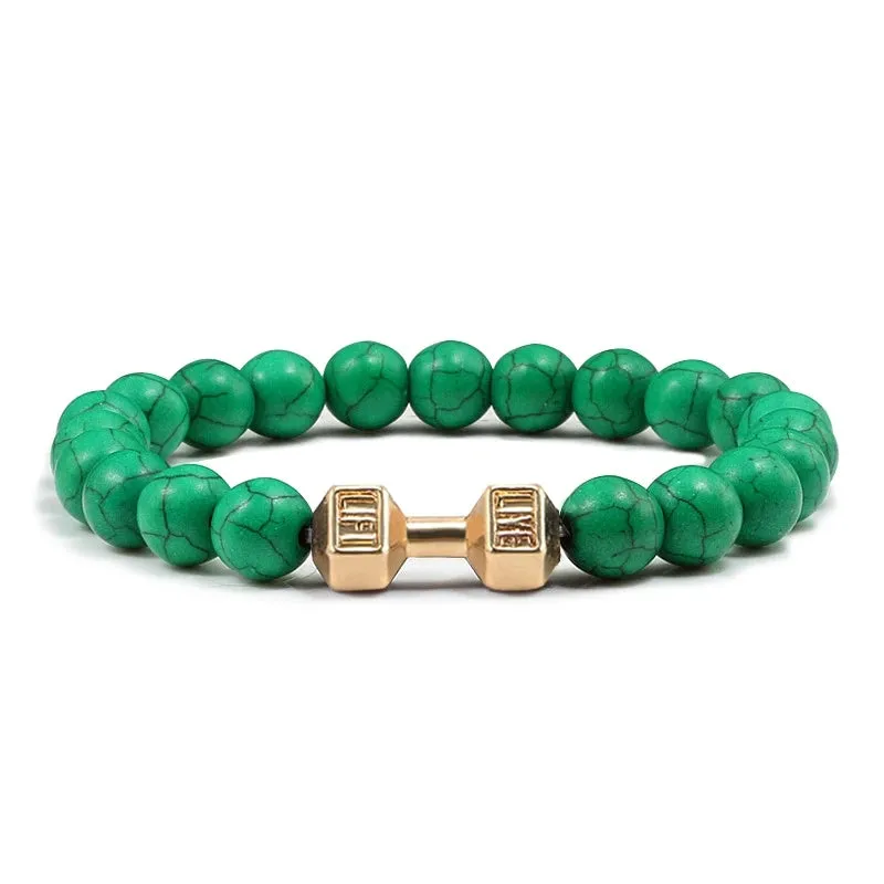 Natural Volcanic Stone Bracelet Men Matte Black Lava White Beads Fitness Jewelry