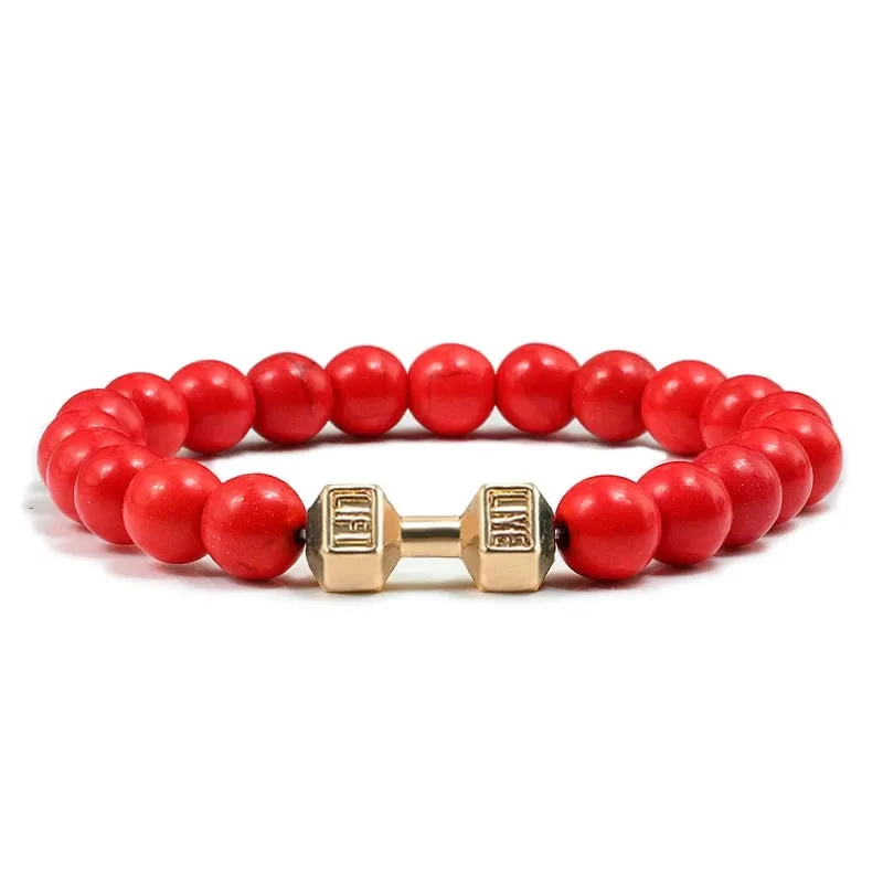 Natural Volcanic Stone Bracelet Men Matte Black Lava White Beads Fitness Jewelry