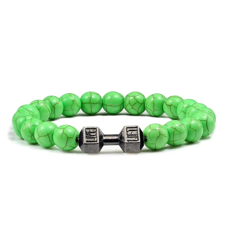 Natural Volcanic Stone Bracelet Men Matte Black Lava White Beads Fitness Jewelry